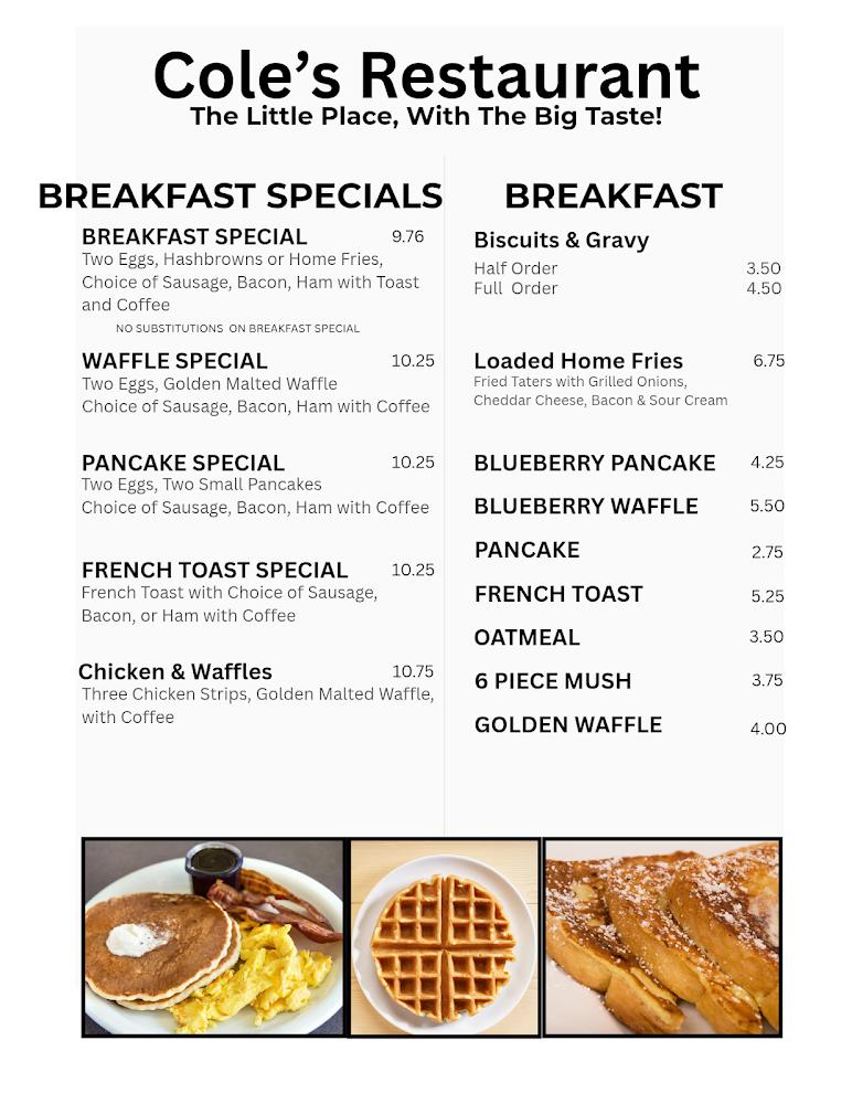 Coles Front Street Inn Restaurant Menu image 1